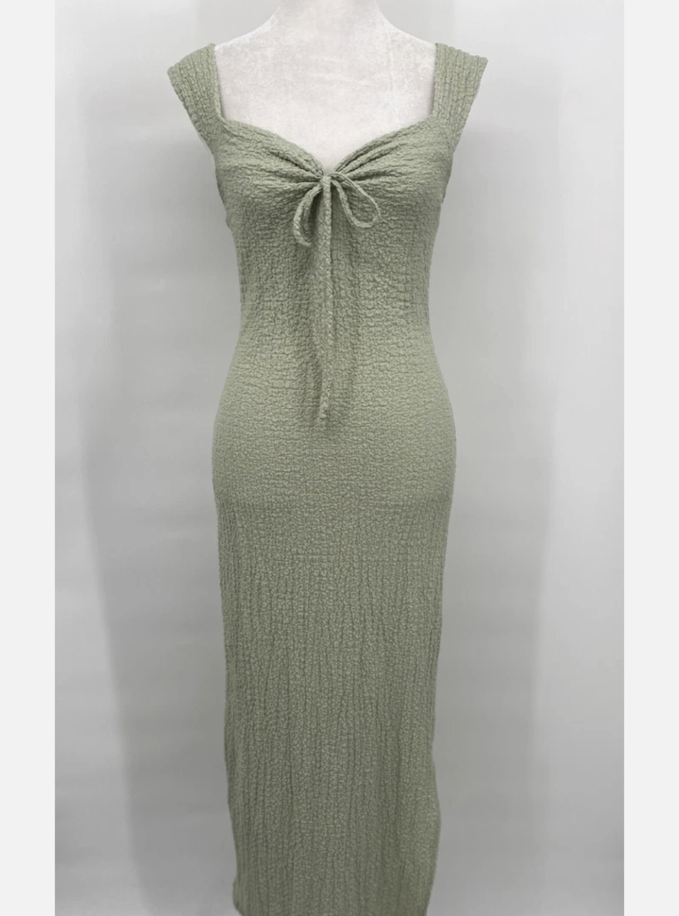 See You Monday Sage Green Tie-Front Knit Maxi Dress Sz.XL NWT